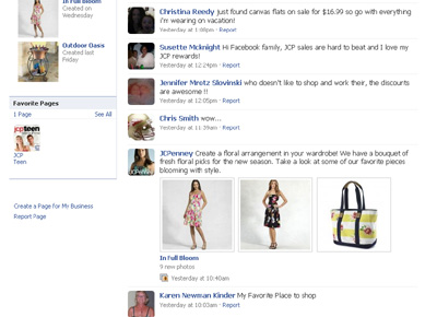 A Glimpse Into JCPenney's FaceBook...chock full of promoting products with little consumer engagement.